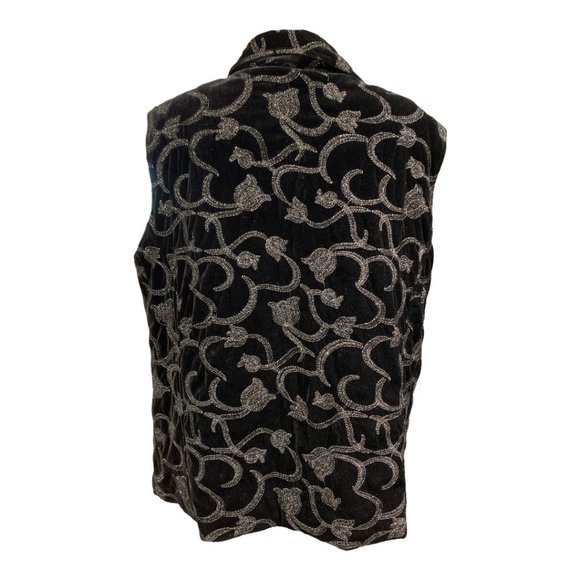 ALLISON DALEY Vest Size 18W Black Velvet with Raised Silver Flowers Curvy - Picture 7 of 13